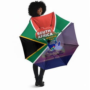 South Africa Heritage Day Umbrella Celebrating Roots Flag Map Sunset Savanna