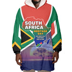 South Africa Heritage Day Wearable Blanket Hoodie Celebrating Roots Flag Map Sunset Savanna
