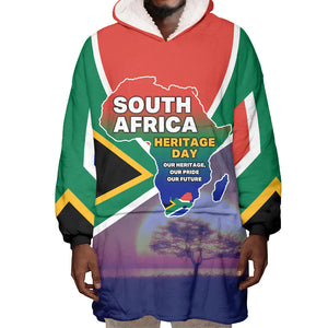 South Africa Heritage Day Wearable Blanket Hoodie Celebrating Roots Flag Map Sunset Savanna