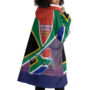South Africa Heritage Day Wearable Blanket Hoodie Celebrating Roots Flag Map Sunset Savanna