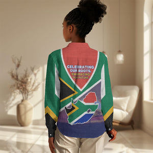 South Africa Heritage Day Women Casual Shirt Celebrating Roots Flag Map Sunset Savanna