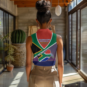 South Africa Heritage Day Women Sleeveless Polo Shirt Celebrating Roots Flag Map Sunset Savanna