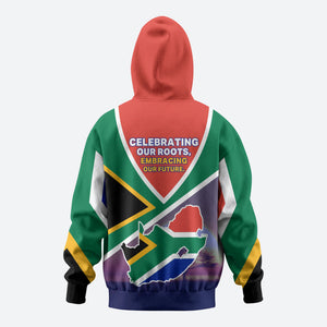 South Africa Heritage Day Zip Hoodie Celebrating Roots Flag Map Sunset Savanna