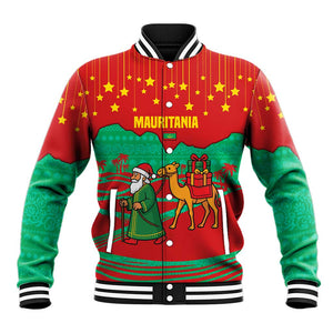 Mauritania Christmas Baseball Jacket Santa Claus Camel Gift Boxes Starry Sky and Desert - African Pride