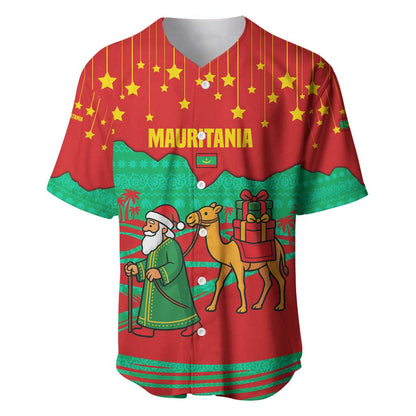 Mauritania Christmas Baseball Jersey Santa Claus Camel Gift Boxes Starry Sky and Desert - African Pride