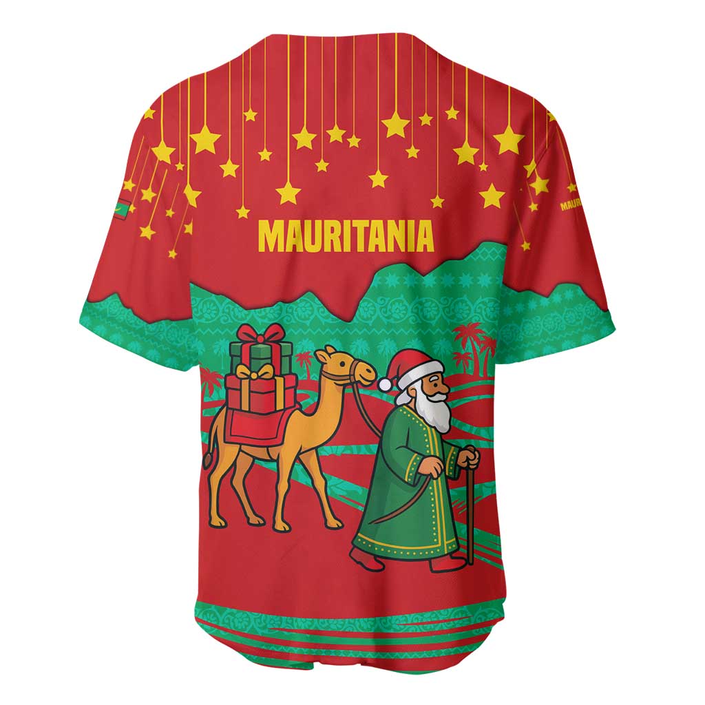 Mauritania Christmas Baseball Jersey Santa Claus Camel Gift Boxes Starry Sky and Desert - African Pride