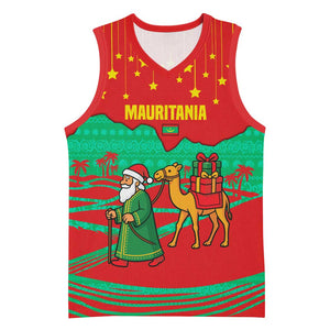 Mauritania Christmas Basketball Jersey Santa Claus Camel Gift Boxes Starry Sky and Desert - African Pride