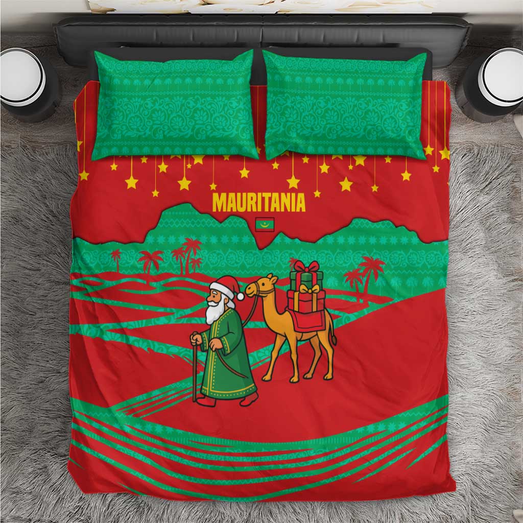 Mauritania Christmas Bedding Set Santa Claus Camel Gift Boxes Starry Sky and Desert - African Pride