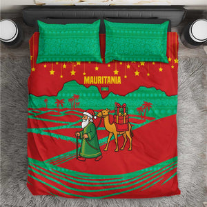 Mauritania Christmas Bedding Set Santa Claus Camel Gift Boxes Starry Sky and Desert - African Pride