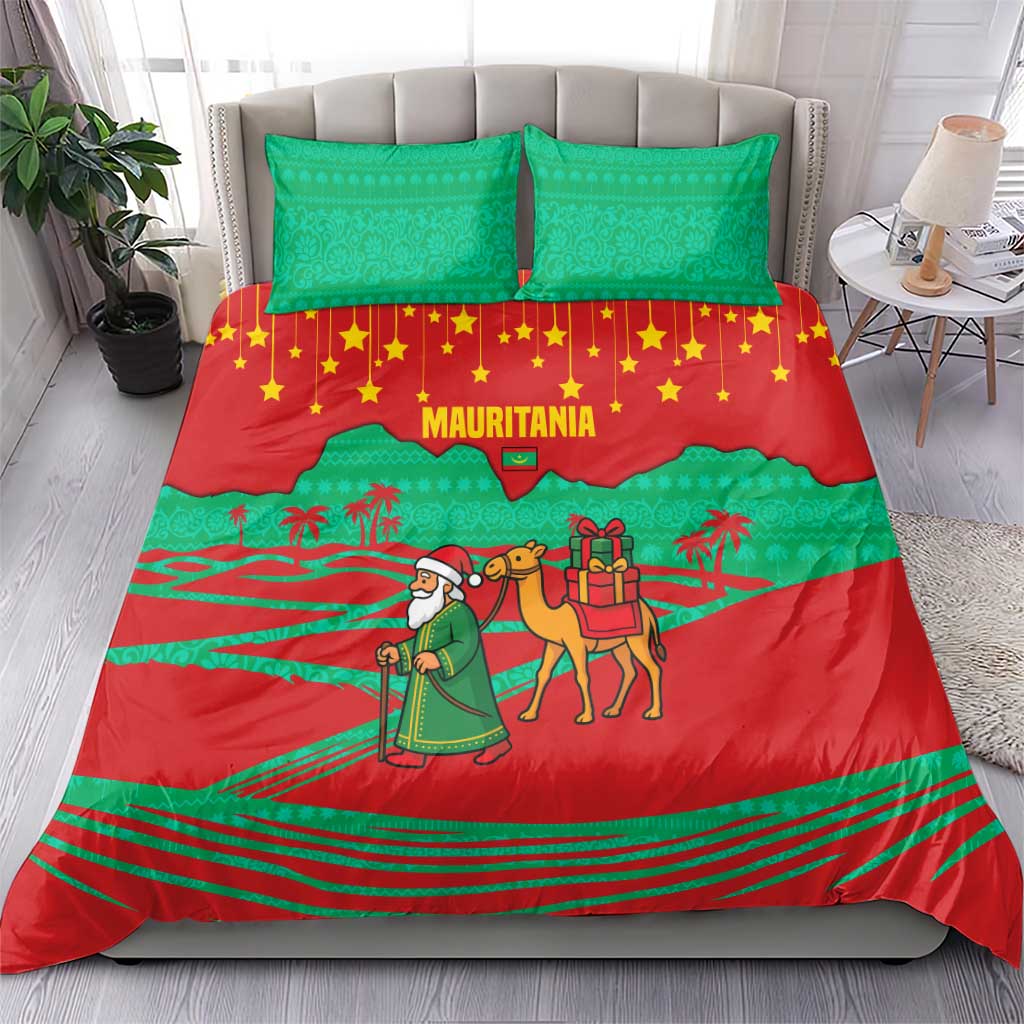 Mauritania Christmas Bedding Set Santa Claus Camel Gift Boxes Starry Sky and Desert - African Pride