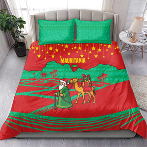 Mauritania Christmas Bedding Set Santa Claus Camel Gift Boxes Starry Sky and Desert - African Pride