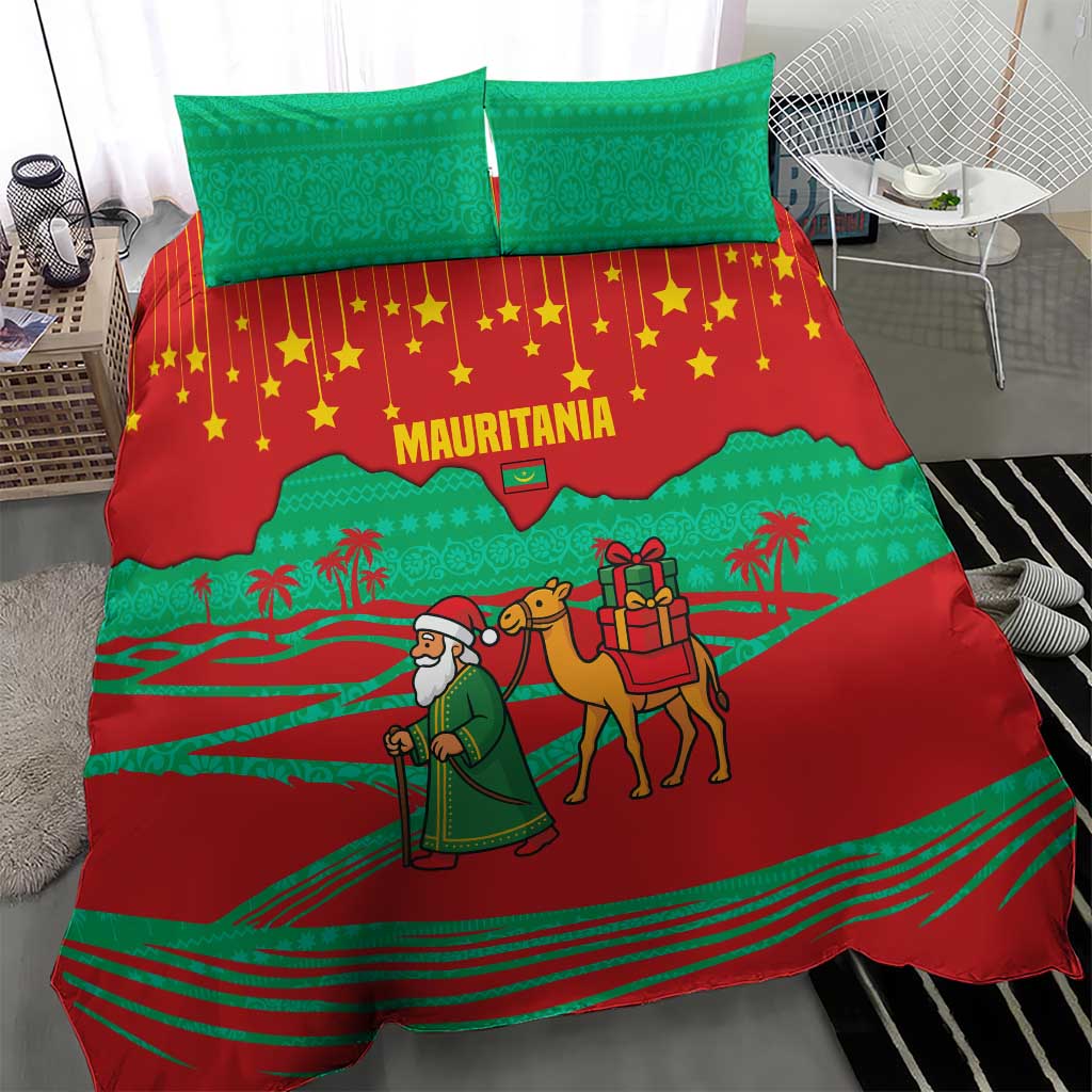 Mauritania Christmas Bedding Set Santa Claus Camel Gift Boxes Starry Sky and Desert - African Pride
