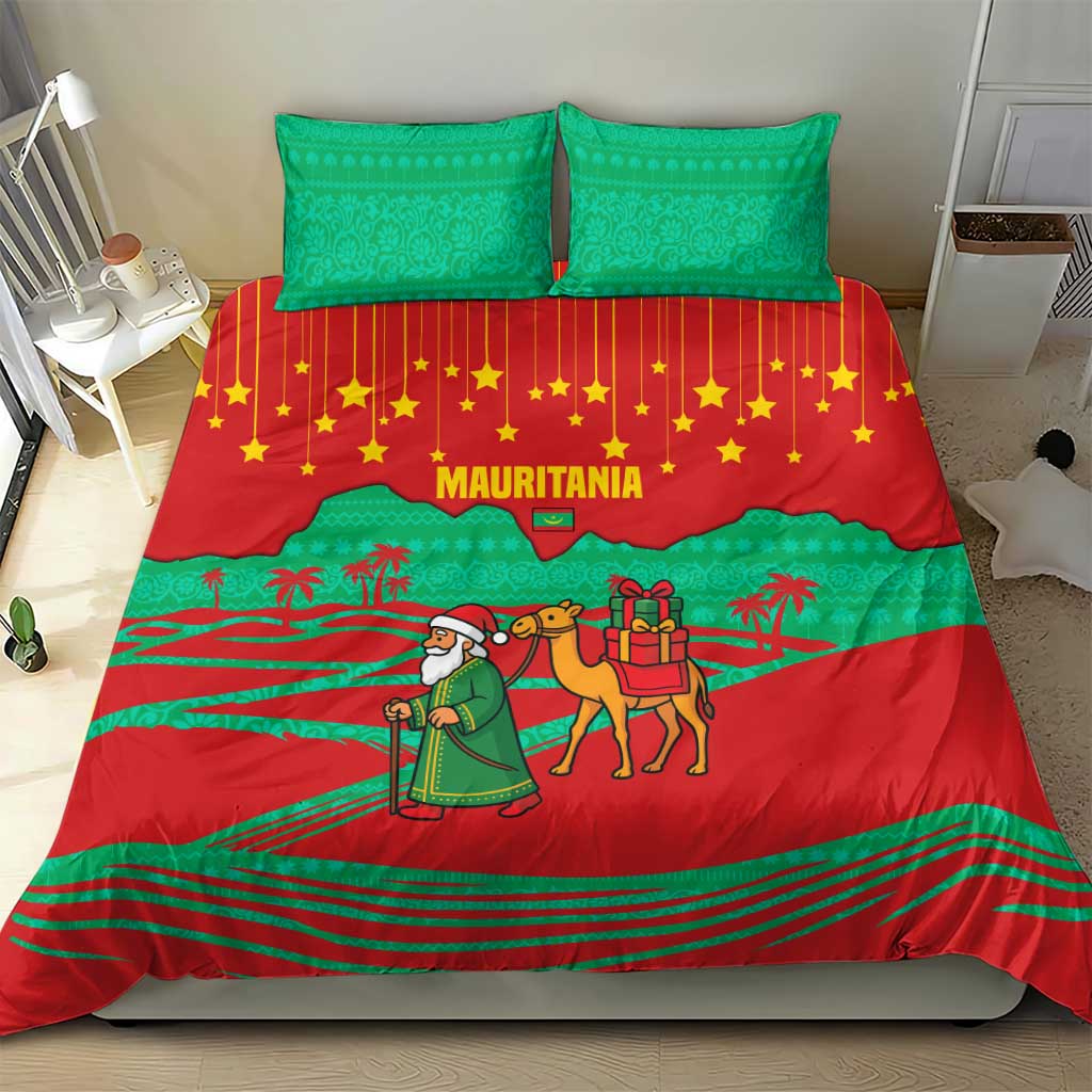 Mauritania Christmas Bedding Set Santa Claus Camel Gift Boxes Starry Sky and Desert - African Pride