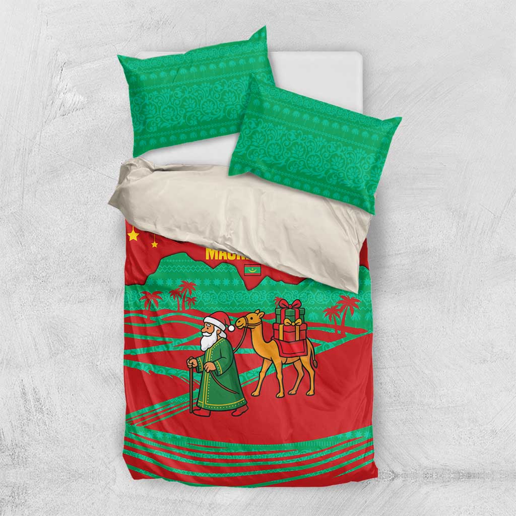 Mauritania Christmas Bedding Set Santa Claus Camel Gift Boxes Starry Sky and Desert - African Pride