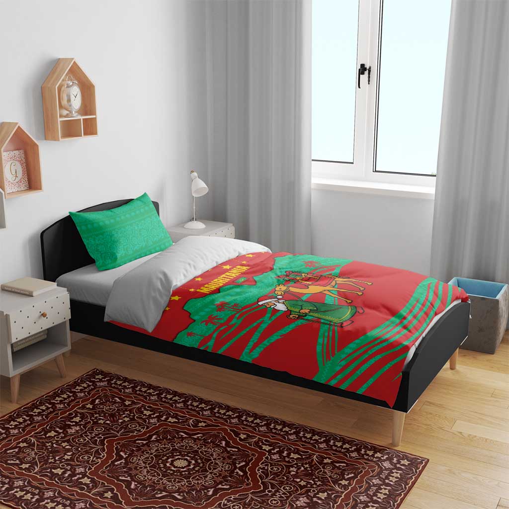 Mauritania Christmas Bedding Set Santa Claus Camel Gift Boxes Starry Sky and Desert - African Pride