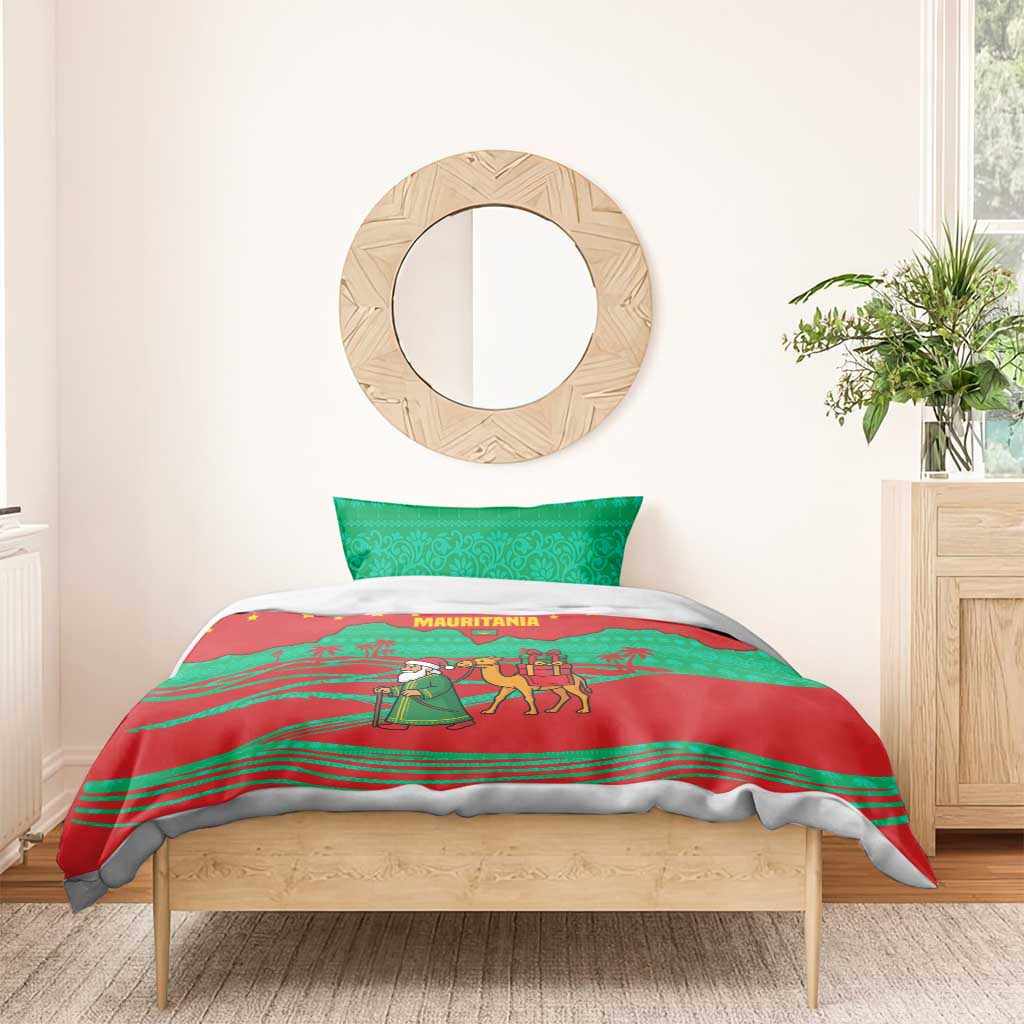 Mauritania Christmas Bedding Set Santa Claus Camel Gift Boxes Starry Sky and Desert - African Pride