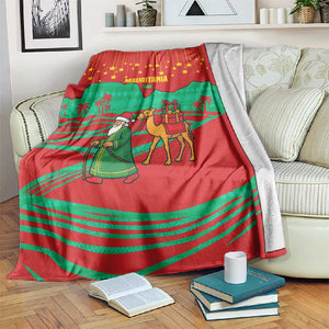 Mauritania Christmas Blanket Santa Claus Camel Gift Boxes Starry Sky and Desert - African Pride