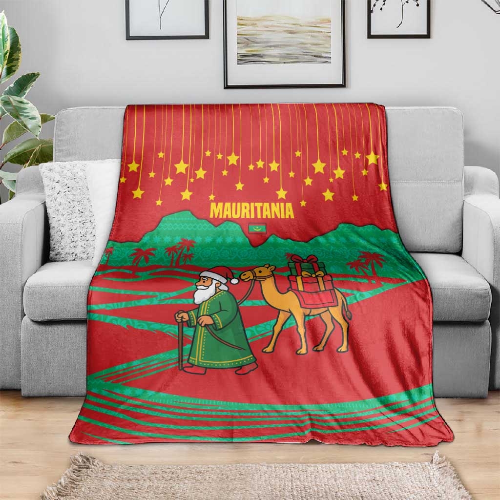 Mauritania Christmas Blanket Santa Claus Camel Gift Boxes Starry Sky and Desert - African Pride