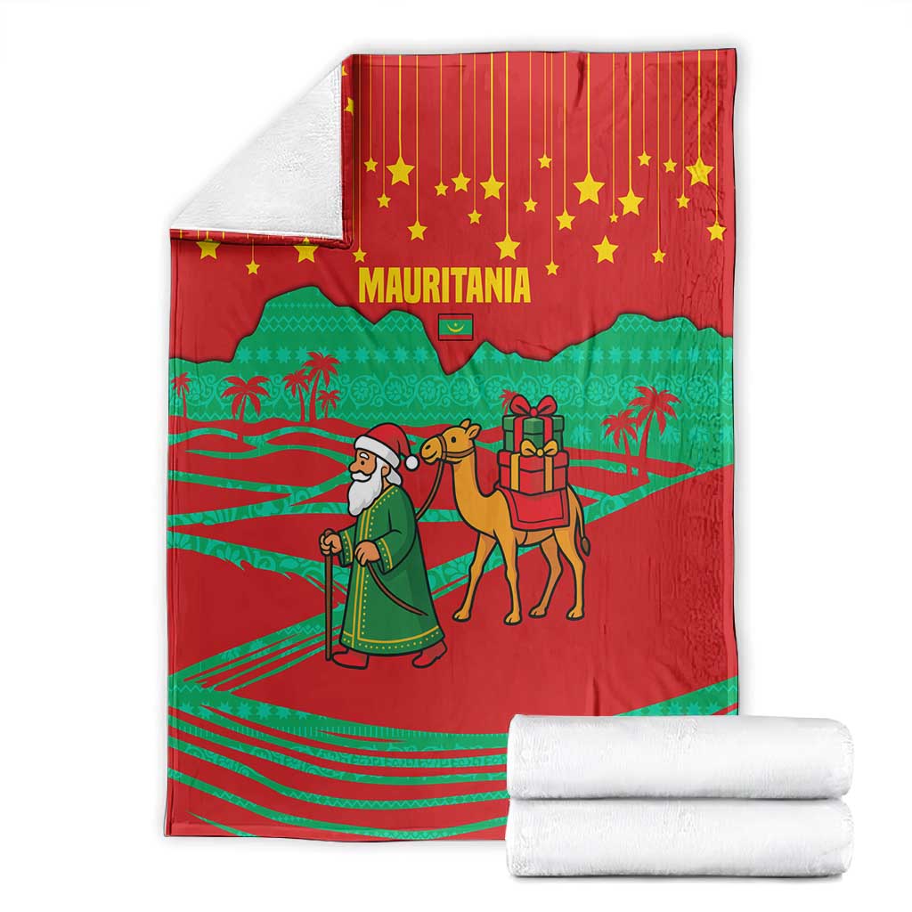 Mauritania Christmas Blanket Santa Claus Camel Gift Boxes Starry Sky and Desert - African Pride