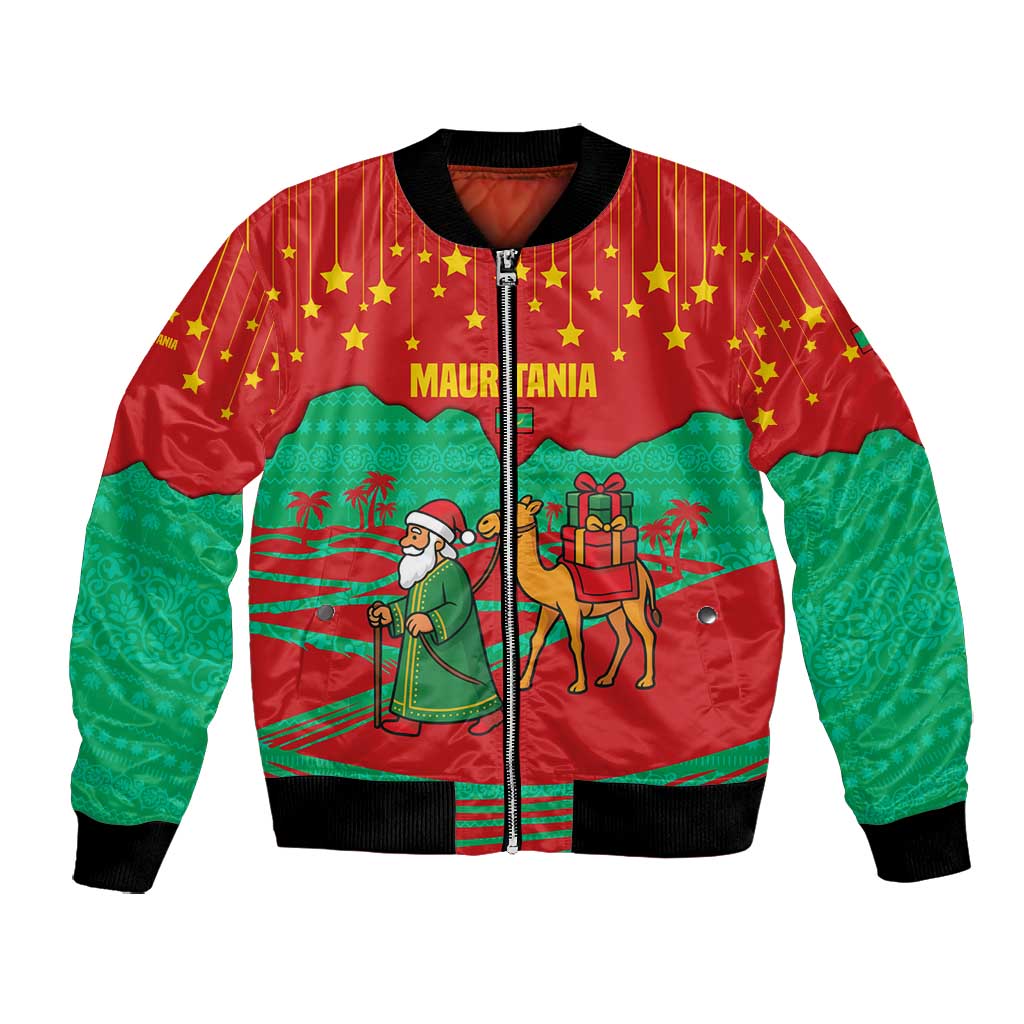 Mauritania Christmas Bomber Jacket Santa Claus Camel Gift Boxes Starry Sky and Desert - African Pride