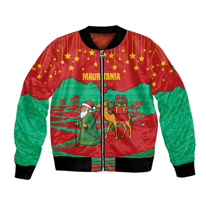 Mauritania Christmas Bomber Jacket Santa Claus Camel Gift Boxes Starry Sky and Desert - African Pride