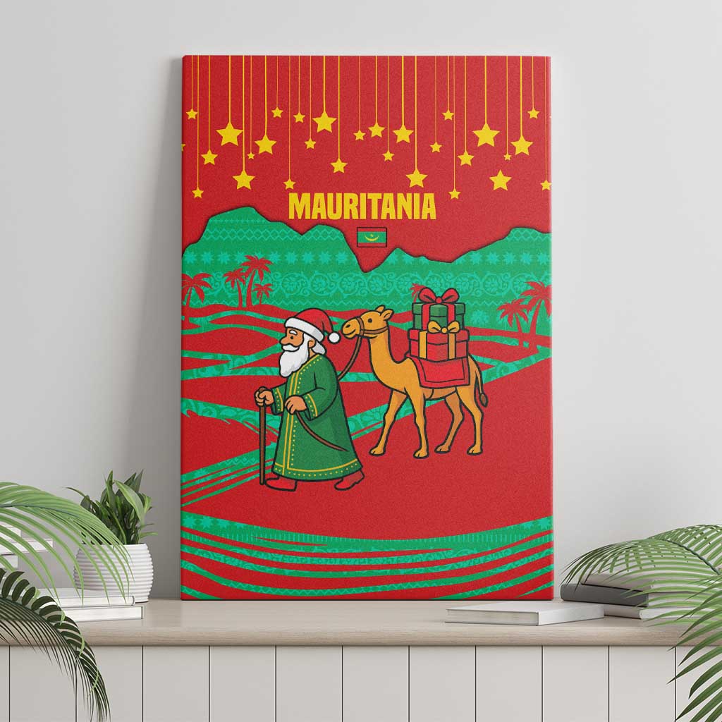 Mauritania Christmas Canvas Wall Art Santa Claus Camel Gift Boxes Starry Sky and Desert - African Pride