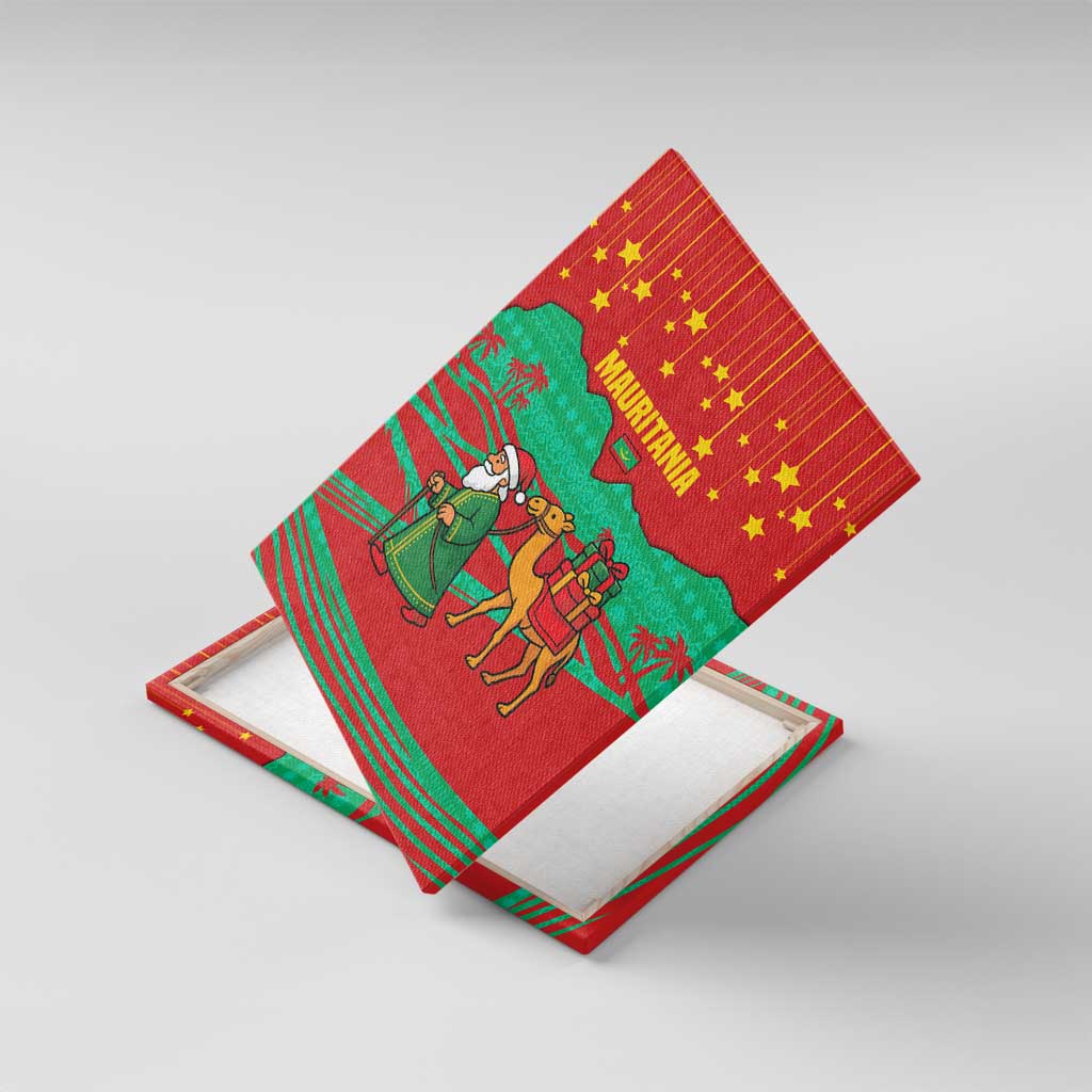 Mauritania Christmas Canvas Wall Art Santa Claus Camel Gift Boxes Starry Sky and Desert - African Pride