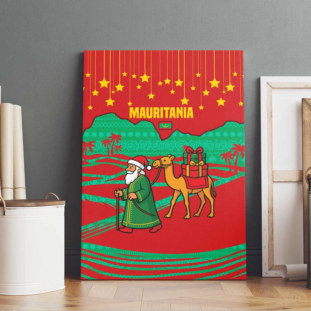 Mauritania Christmas Canvas Wall Art Santa Claus Camel Gift Boxes Starry Sky and Desert - African Pride