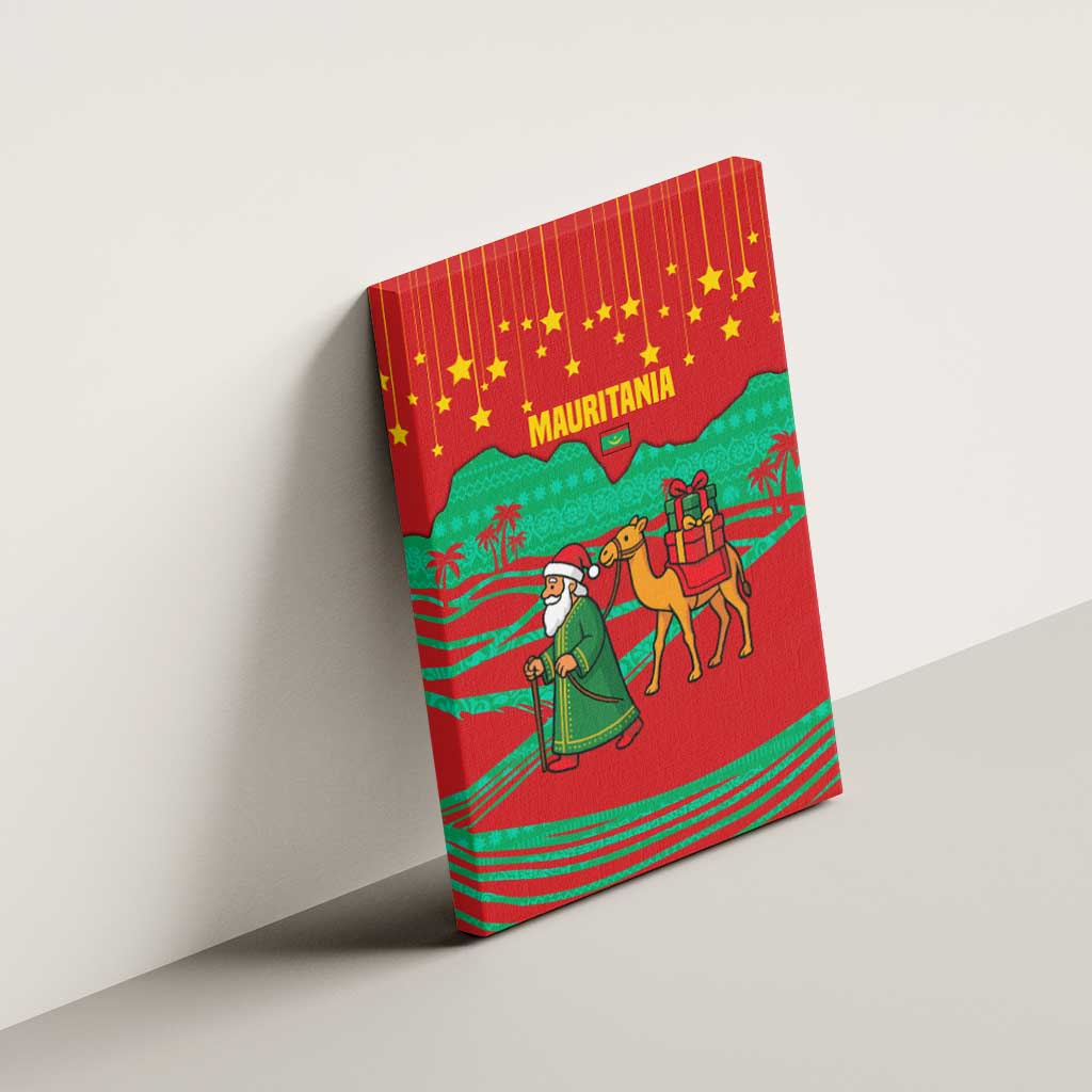 Mauritania Christmas Canvas Wall Art Santa Claus Camel Gift Boxes Starry Sky and Desert - African Pride