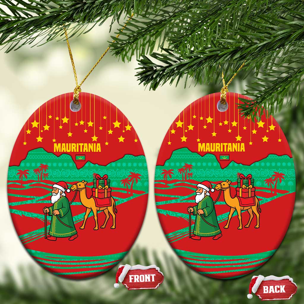 Mauritania Christmas Ceramic Ornament Santa Claus Camel Gift Boxes Starry Sky and Desert - African Pride