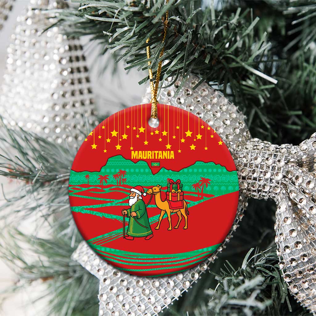 Mauritania Christmas Ceramic Ornament Santa Claus Camel Gift Boxes Starry Sky and Desert - African Pride