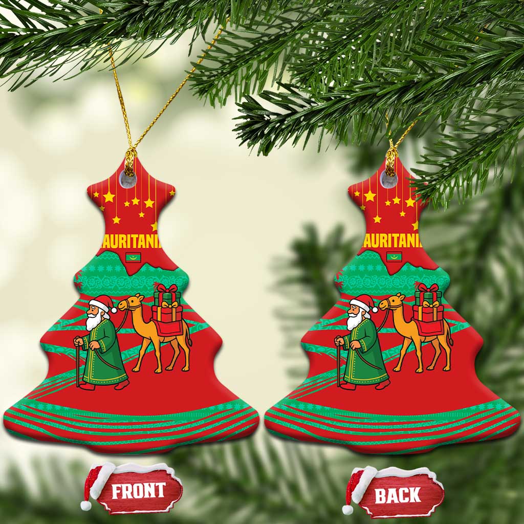Mauritania Christmas Ceramic Ornament Santa Claus Camel Gift Boxes Starry Sky and Desert - African Pride