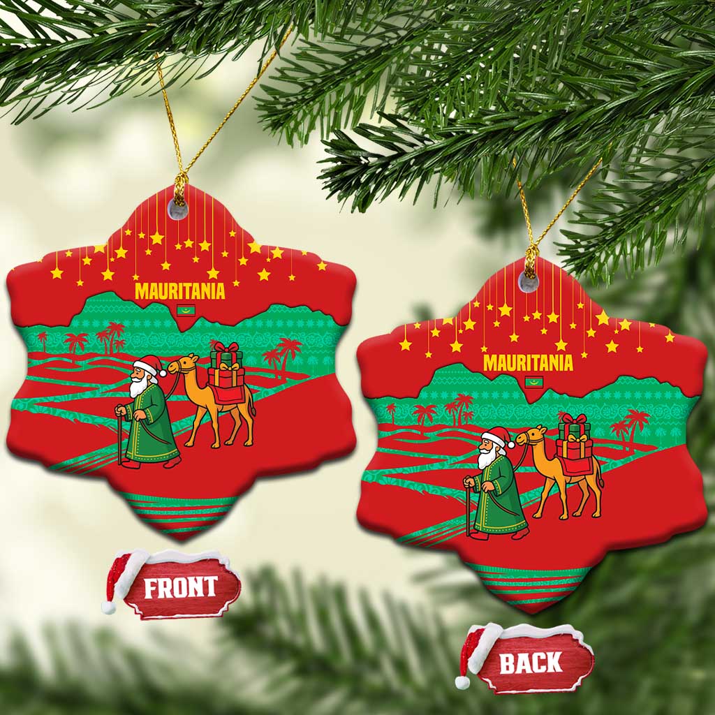 Mauritania Christmas Ceramic Ornament Santa Claus Camel Gift Boxes Starry Sky and Desert - African Pride