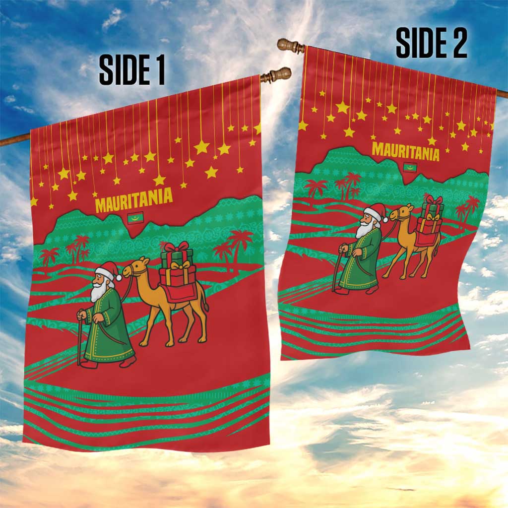 Mauritania Christmas Garden Flag Santa Claus Camel Gift Boxes Starry Sky and Desert - African Pride