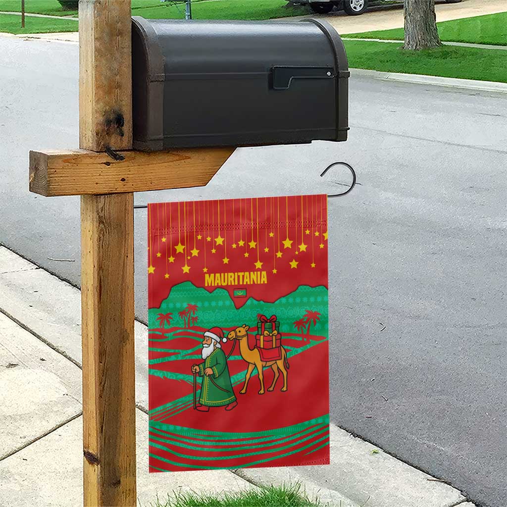 Mauritania Christmas Garden Flag Santa Claus Camel Gift Boxes Starry Sky and Desert - African Pride