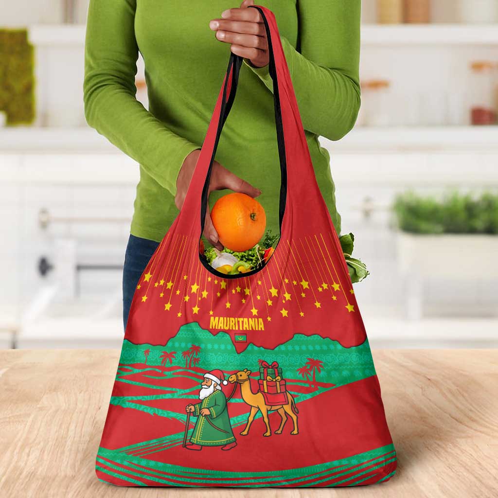 Mauritania Christmas Grocery Bag Santa Claus Camel Gift Boxes Starry Sky and Desert - African Pride