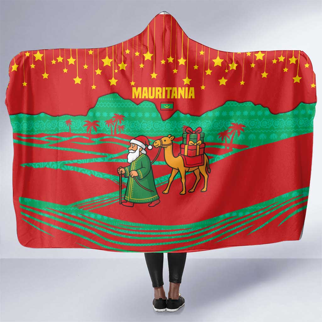 Mauritania Christmas Hooded Blanket Santa Claus Camel Gift Boxes Starry Sky and Desert - African Pride