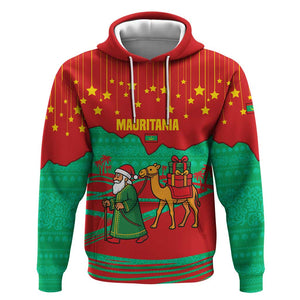 Mauritania Christmas Hoodie Santa Claus Camel Gift Boxes Starry Sky and Desert - African Pride
