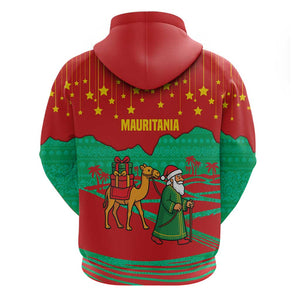 Mauritania Christmas Hoodie Santa Claus Camel Gift Boxes Starry Sky and Desert - African Pride