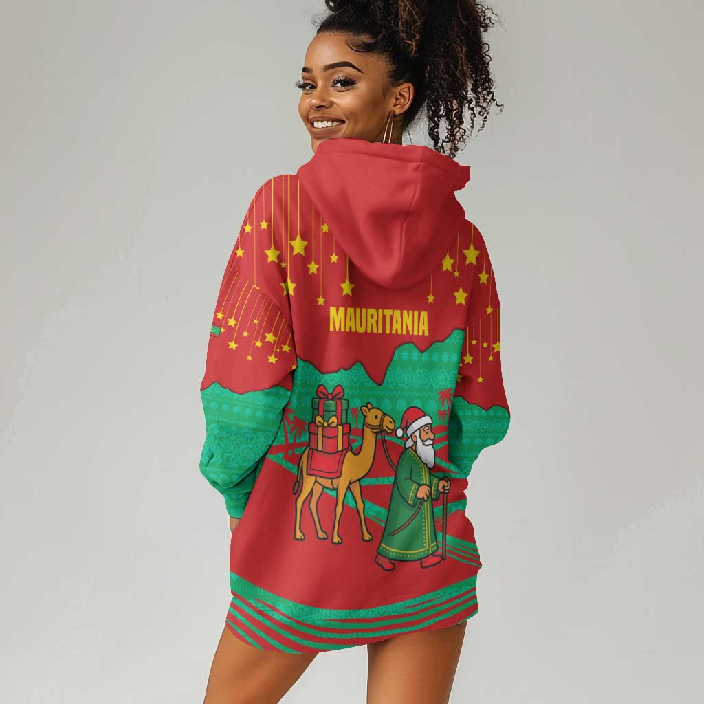 Mauritania Christmas Hoodie Dress Santa Claus Camel Gift Boxes Starry Sky and Desert - African Pride