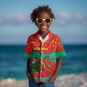 Mauritania Christmas Kid Hawaiian Shirt Santa Claus Camel Gift Boxes Starry Sky and Desert - African Pride