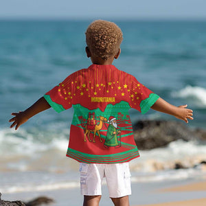 Mauritania Christmas Kid Hawaiian Shirt Santa Claus Camel Gift Boxes Starry Sky and Desert - African Pride