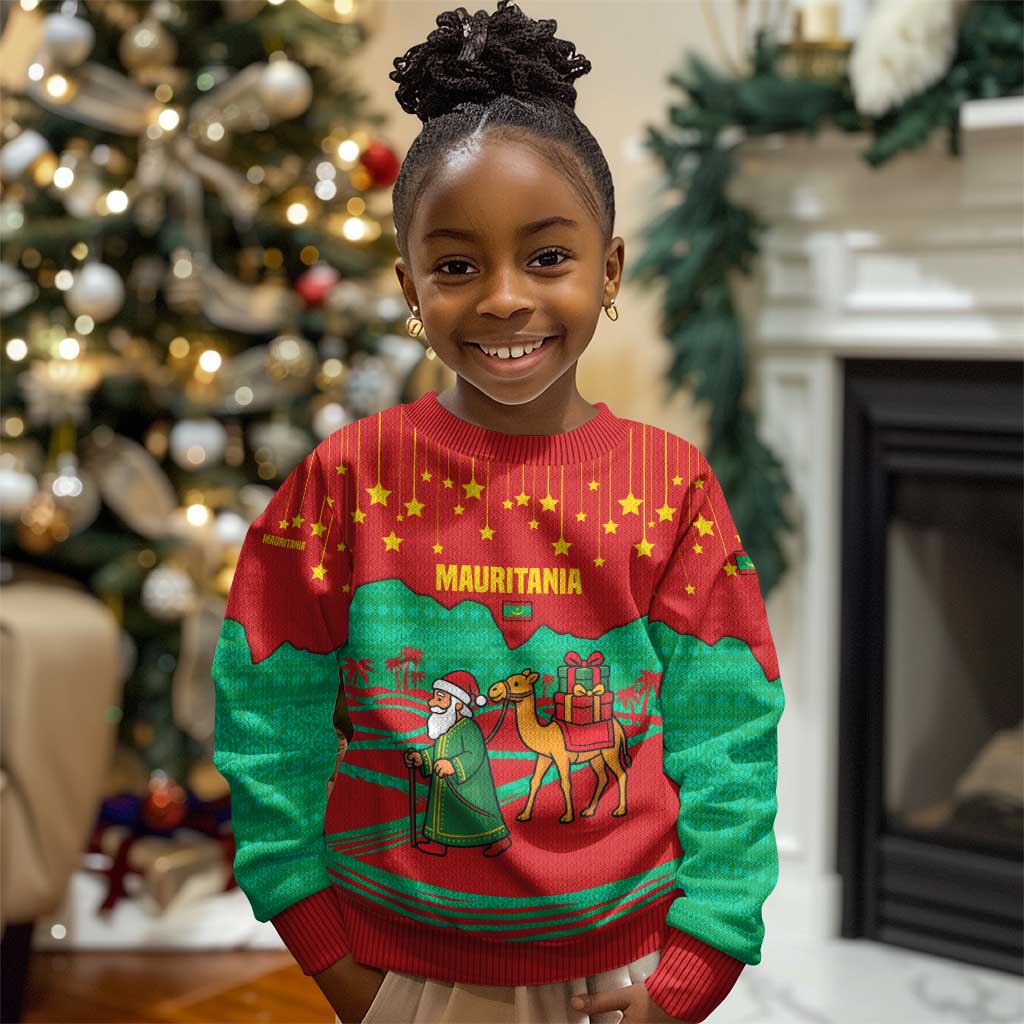 Mauritania Christmas Kid Ugly Christmas Sweater Santa Claus Camel Gift Boxes Starry Sky and Desert - African Pride