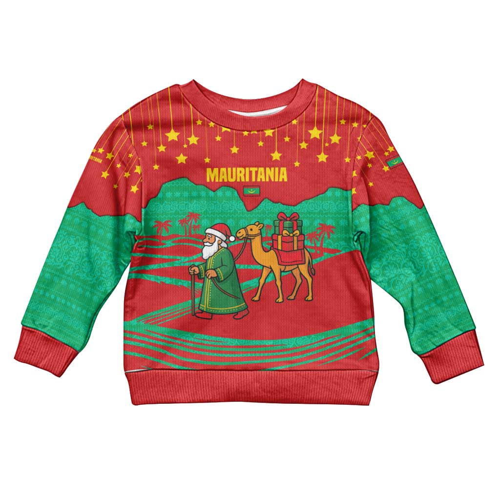 Mauritania Christmas Kid Ugly Christmas Sweater Santa Claus Camel Gift Boxes Starry Sky and Desert - African Pride