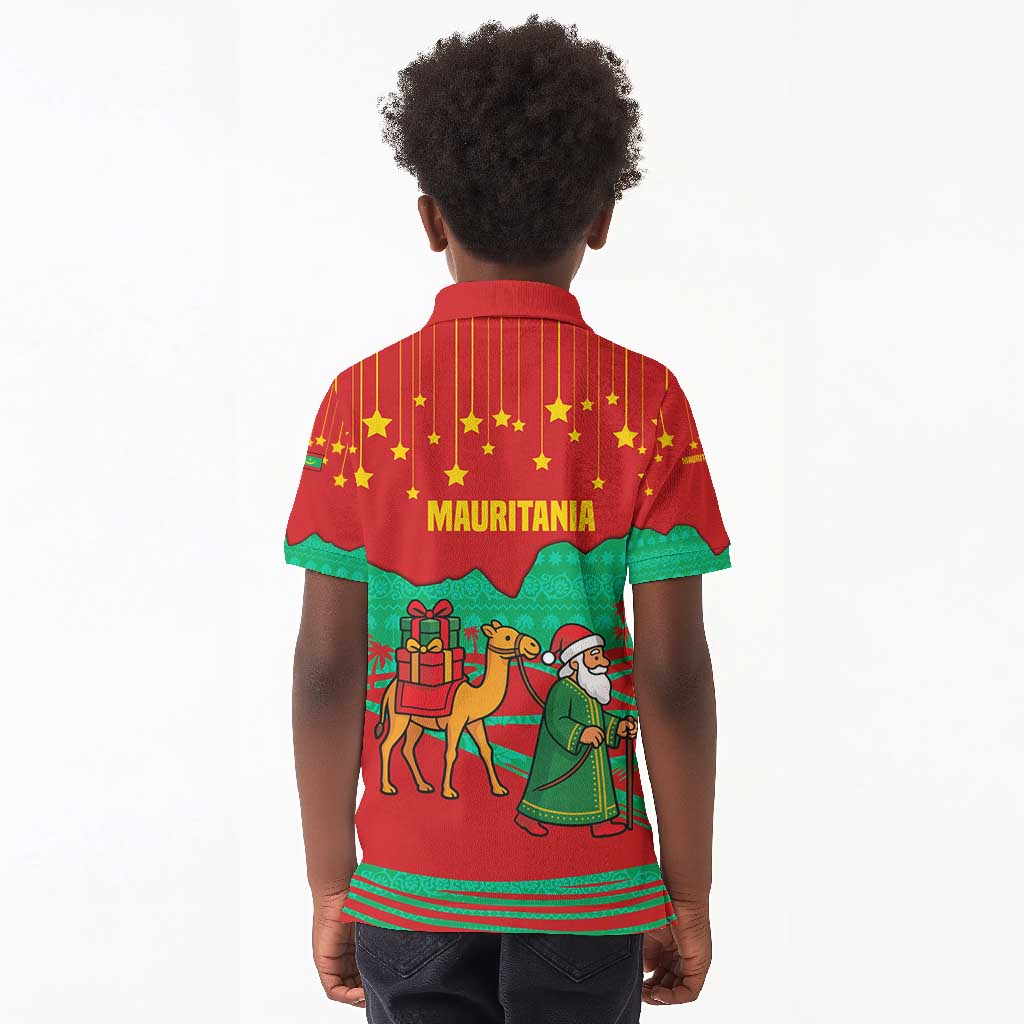 Mauritania Christmas Kid Polo Shirt Santa Claus Camel Gift Boxes Starry Sky and Desert - African Pride