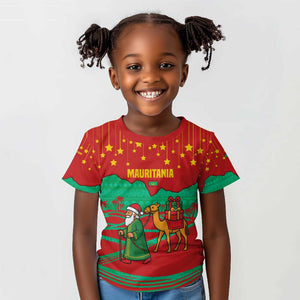 Mauritania Christmas Kid T shirt Santa Claus Camel Gift Boxes Starry Sky and Desert - African Pride