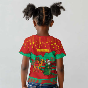 Mauritania Christmas Kid T shirt Santa Claus Camel Gift Boxes Starry Sky and Desert - African Pride