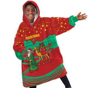 Mauritania Christmas Kid Wearable Blanket Hoodie Santa Claus Camel Gift Boxes Starry Sky and Desert - African Pride