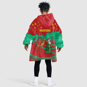 Mauritania Christmas Kid Wearable Blanket Hoodie Santa Claus Camel Gift Boxes Starry Sky and Desert - African Pride
