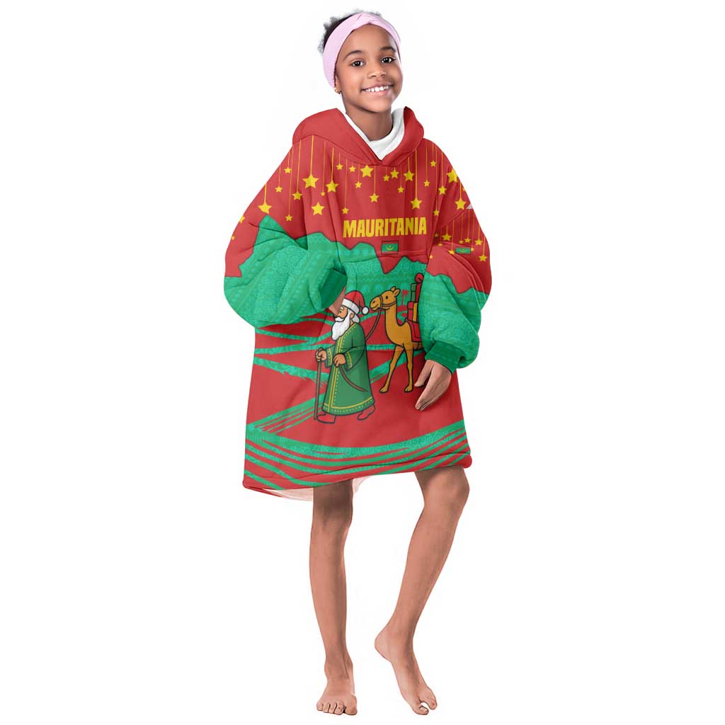 Mauritania Christmas Kid Wearable Blanket Hoodie Santa Claus Camel Gift Boxes Starry Sky and Desert - African Pride